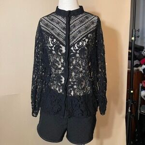 Black lace see through blouse with a touch of gothic style